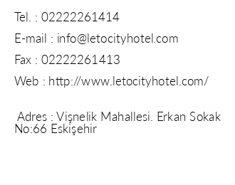 Leto City Hotel iletiim bilgileri
